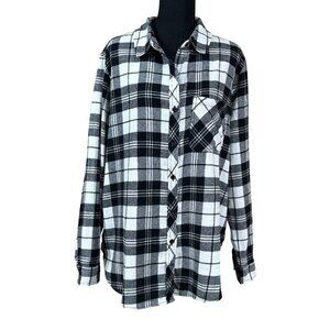 Gap NWT Women's Relaxed Fit Black White Plaid Flannel Shirt Size XL